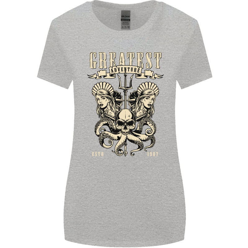 Trident Skull Scuba Diving Octopus Cthulhu Womens Wider Cut T-Shirt Sports Grey