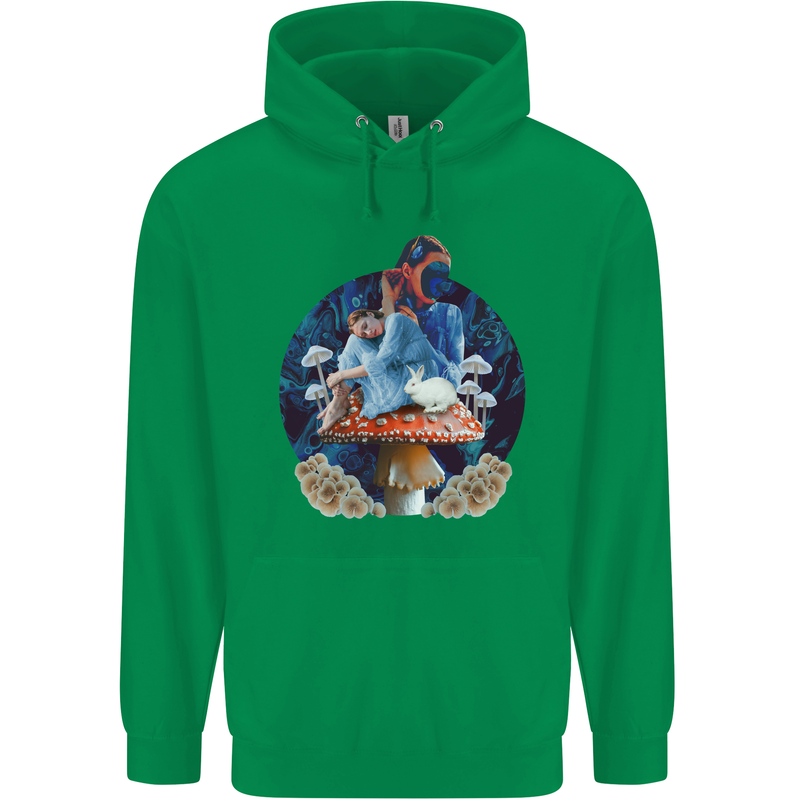 Trippy Alice Magic Mushrooms LSD Childrens Kids Hoodie Irish Green