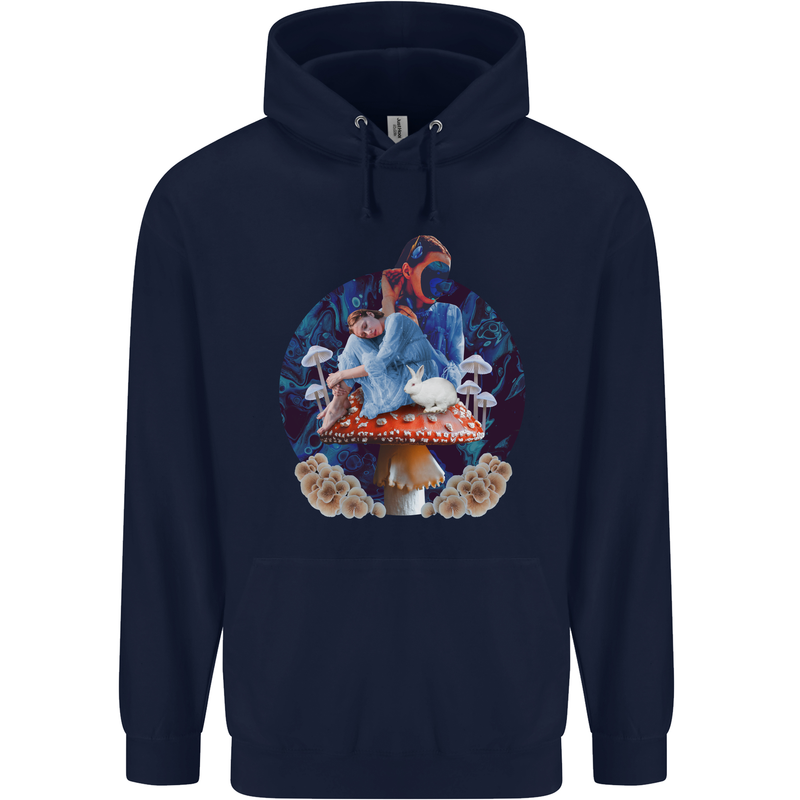 Trippy Alice Magic Mushrooms LSD Childrens Kids Hoodie Navy Blue