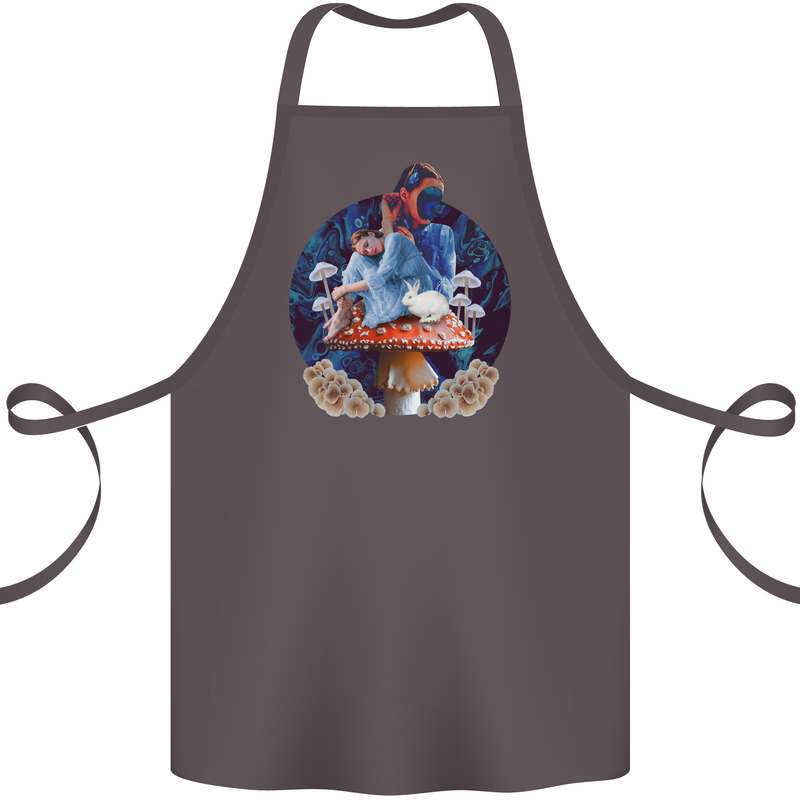 Trippy Alice Magic Mushrooms LSD Cotton Apron 100% Organic Dark Grey