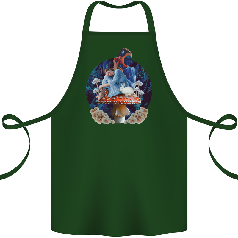 Trippy Alice Magic Mushrooms LSD Cotton Apron 100% Organic Forest Green