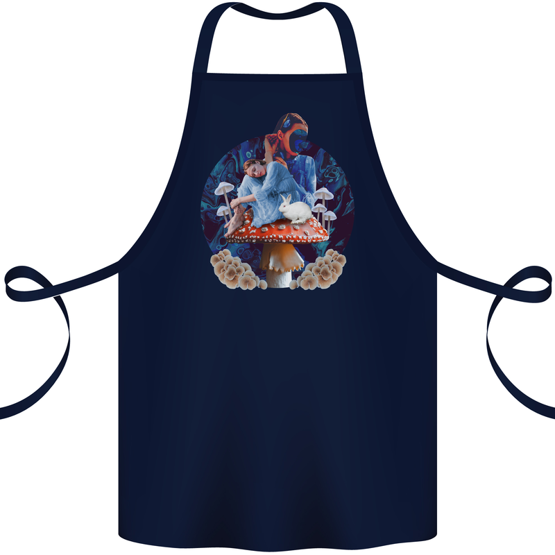 Trippy Alice Magic Mushrooms LSD Cotton Apron 100% Organic Navy Blue