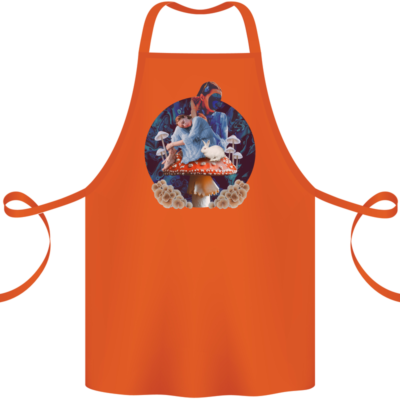 Trippy Alice Magic Mushrooms LSD Cotton Apron 100% Organic Orange