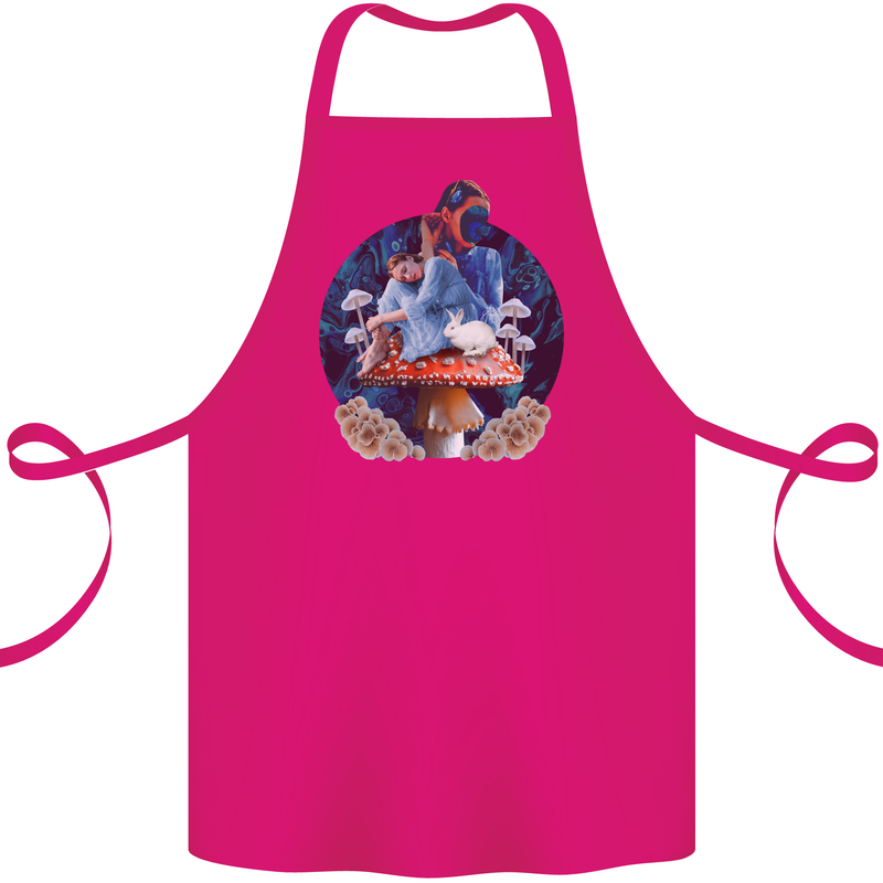 Trippy Alice Magic Mushrooms LSD Cotton Apron 100% Organic Pink