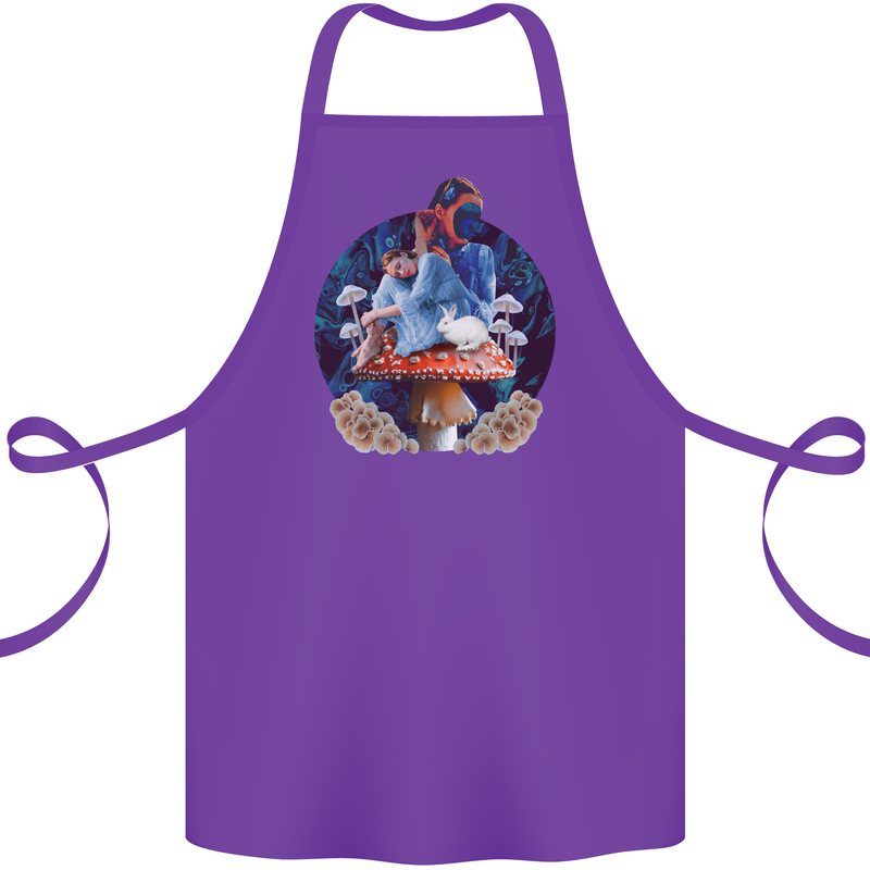 Trippy Alice Magic Mushrooms LSD Cotton Apron 100% Organic Purple