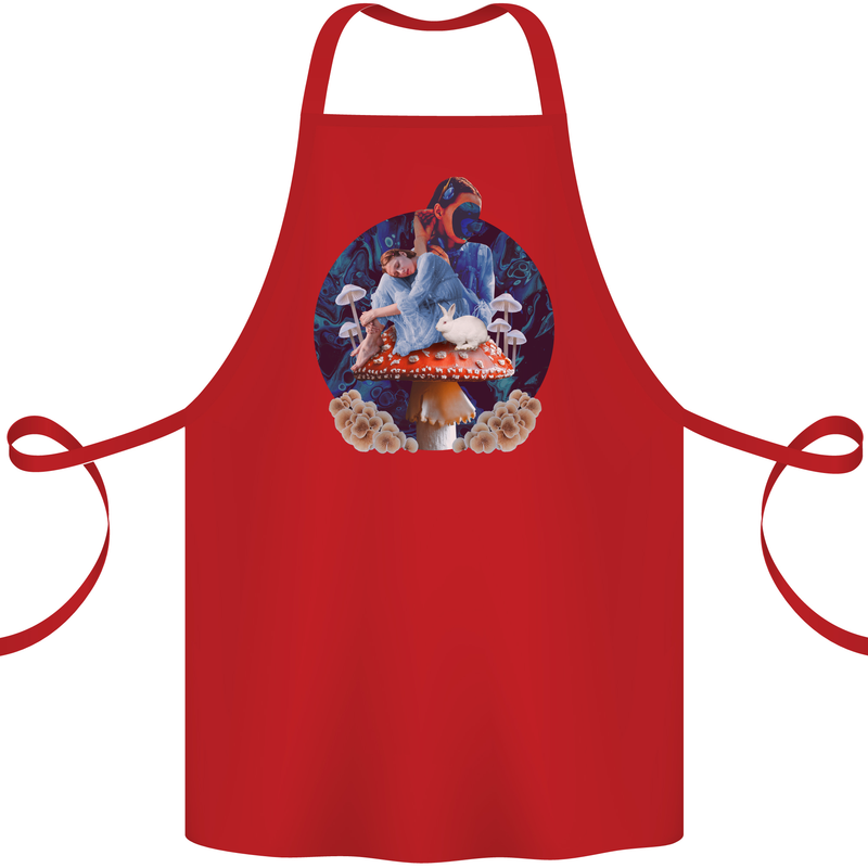 Trippy Alice Magic Mushrooms LSD Cotton Apron 100% Organic Red