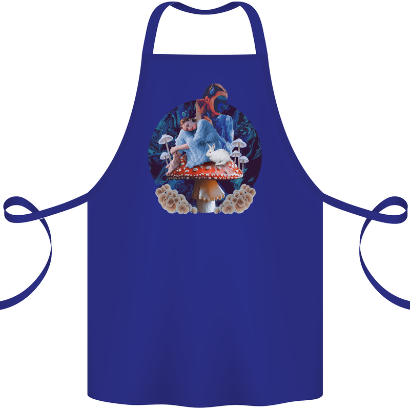 Trippy Alice Magic Mushrooms LSD Cotton Apron 100% Organic Royal Blue