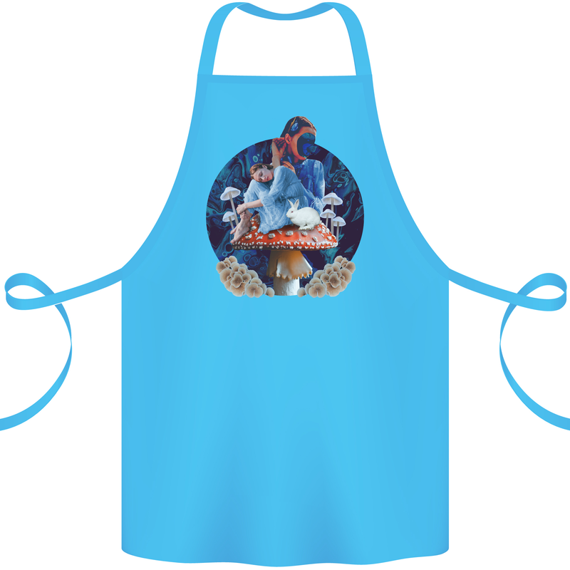 Trippy Alice Magic Mushrooms LSD Cotton Apron 100% Organic Turquoise