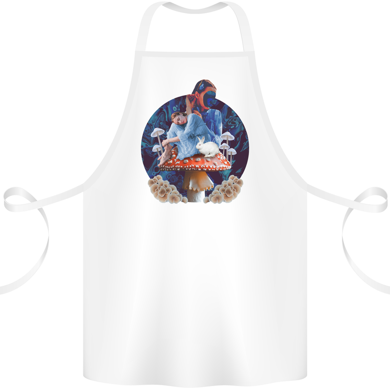 Trippy Alice Magic Mushrooms LSD Cotton Apron 100% Organic White