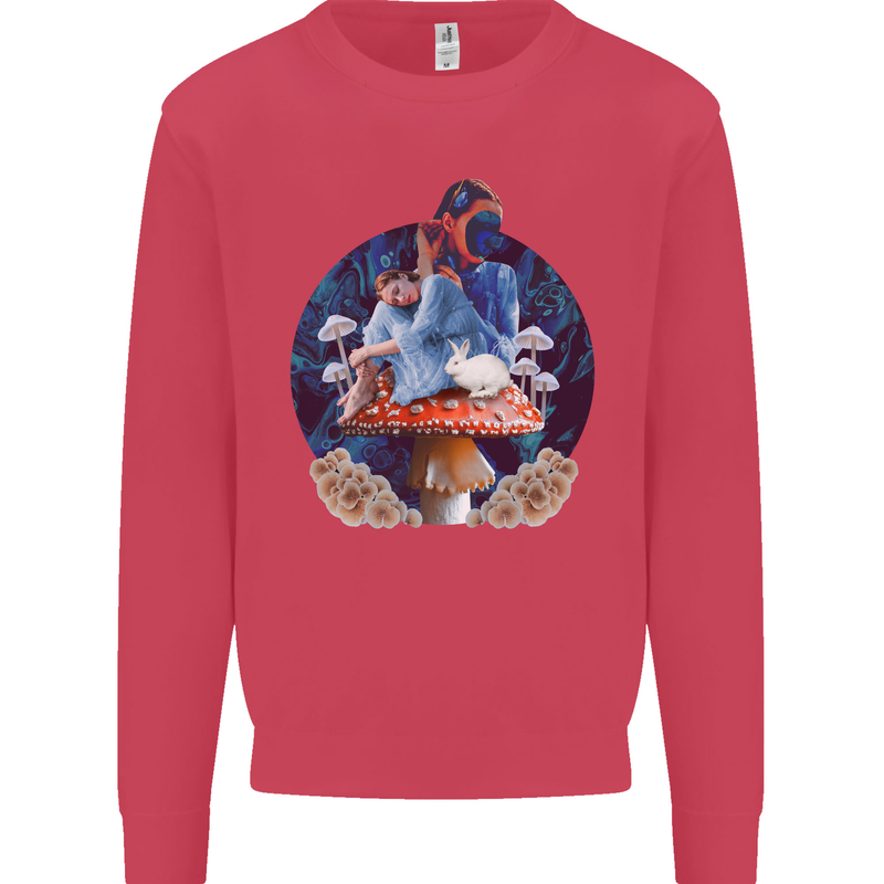 Trippy Alice Magic Mushrooms LSD Kids Sweatshirt Jumper Heliconia