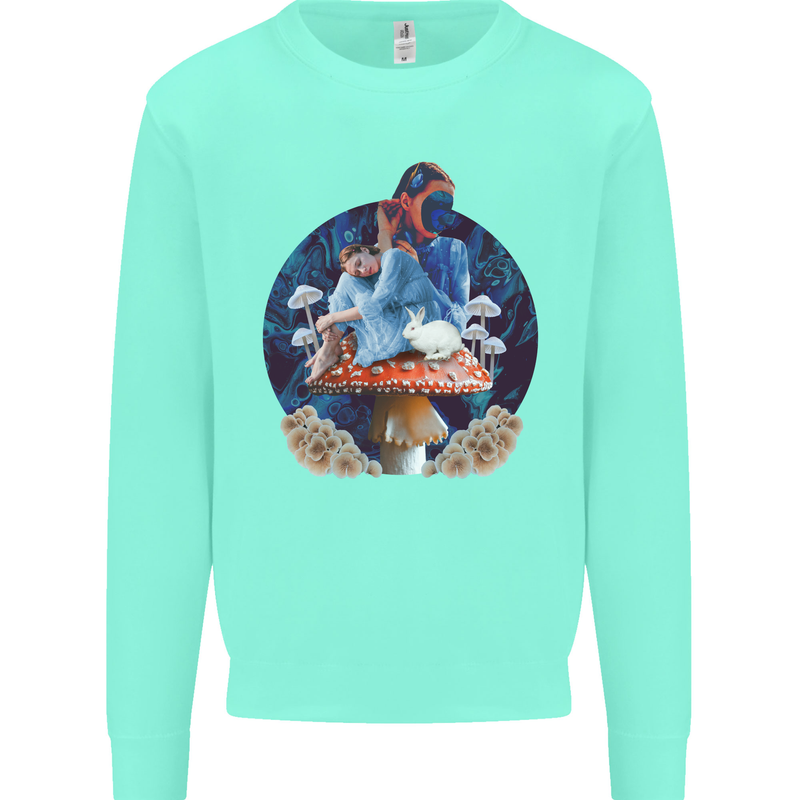 Trippy Alice Magic Mushrooms LSD Kids Sweatshirt Jumper Peppermint