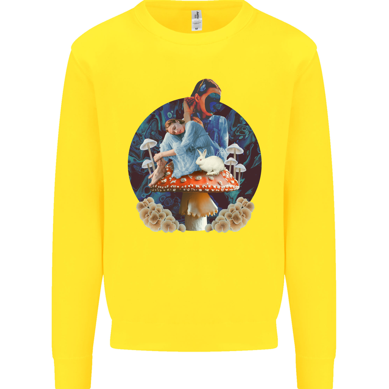 Trippy Alice Magic Mushrooms LSD Kids Sweatshirt Jumper Yellow