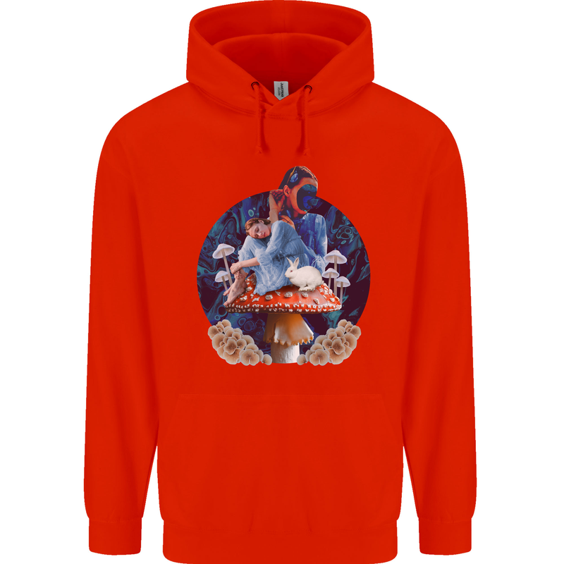 Trippy Alice Magic Mushrooms LSD Mens 80% Cotton Hoodie Bright Red