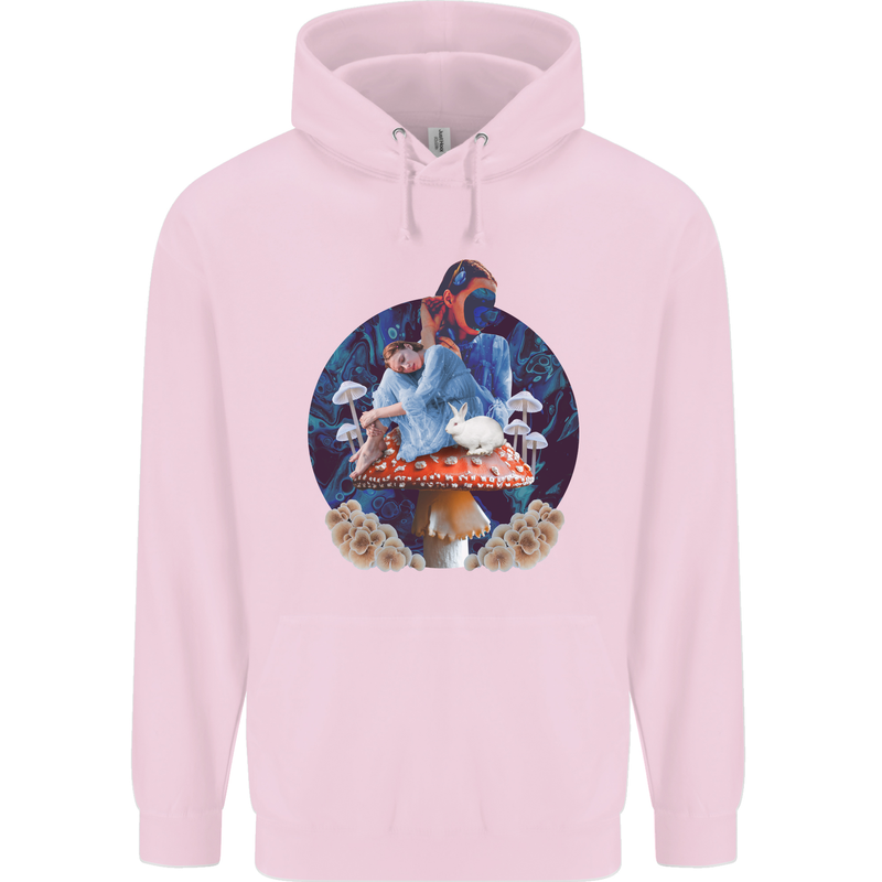 Trippy Alice Magic Mushrooms LSD Mens 80% Cotton Hoodie Light Pink