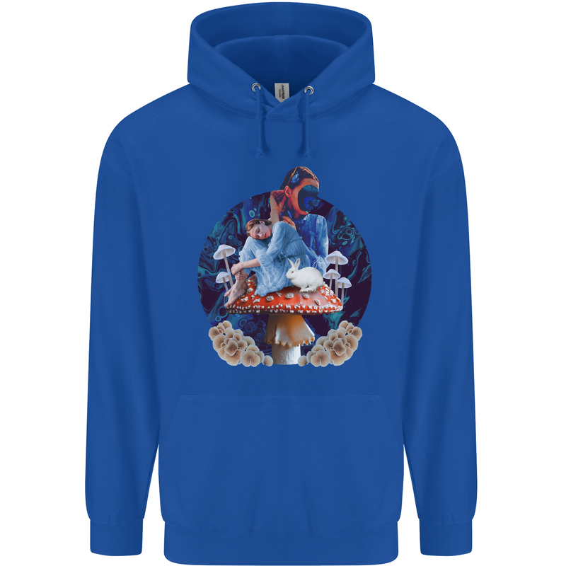 Trippy Alice Magic Mushrooms LSD Mens 80% Cotton Hoodie Royal Blue