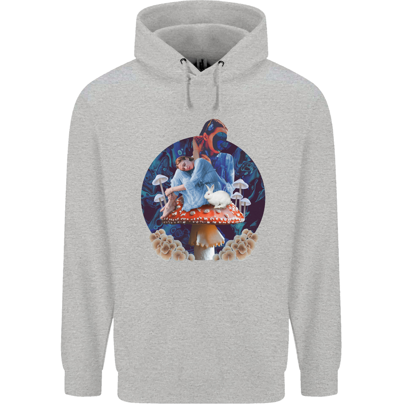 Trippy Alice Magic Mushrooms LSD Mens 80% Cotton Hoodie Sports Grey