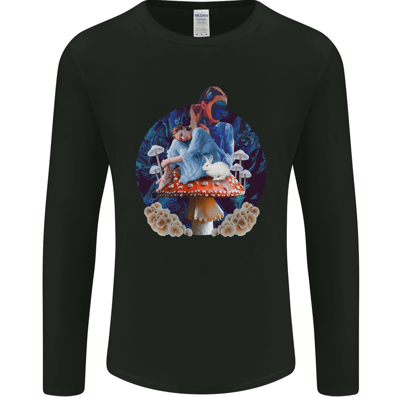 Trippy Alice Magic Mushrooms LSD Mens Long Sleeve T-Shirt Black