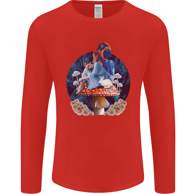 Trippy Alice Magic Mushrooms LSD Mens Long Sleeve T-Shirt Red