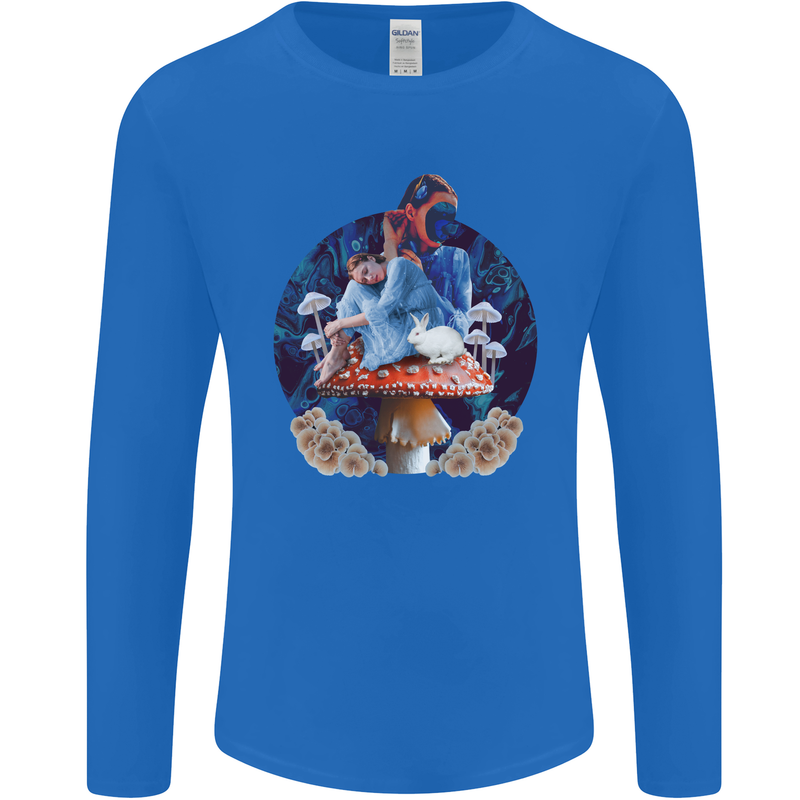 Trippy Alice Magic Mushrooms LSD Mens Long Sleeve T-Shirt Royal Blue