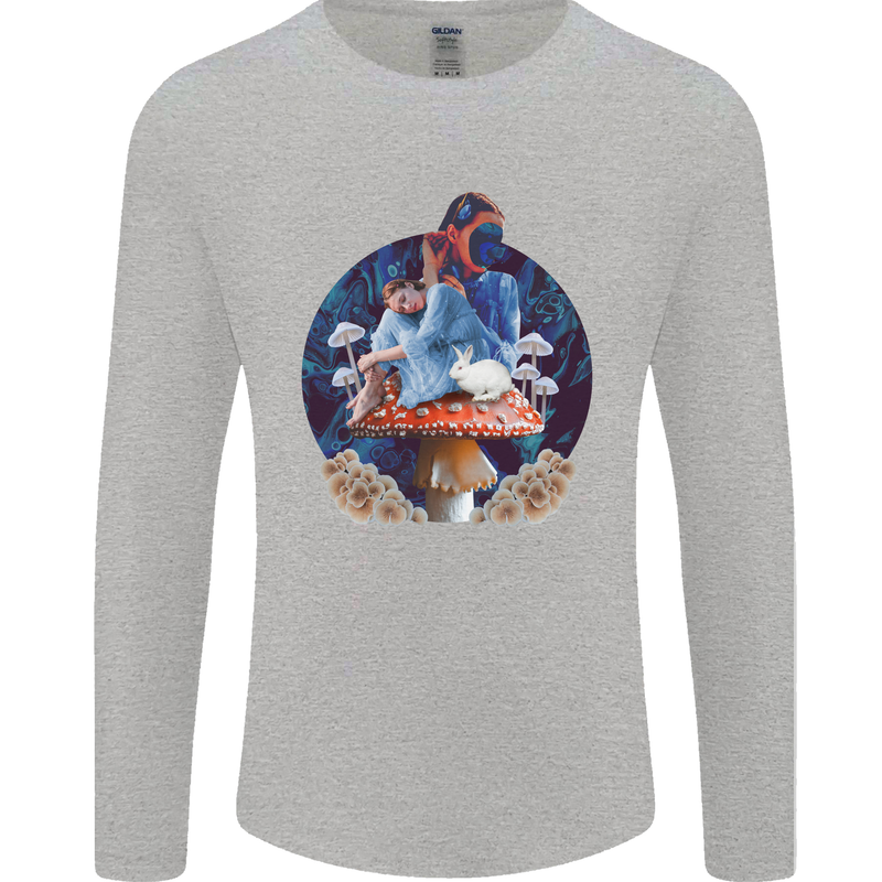 Trippy Alice Magic Mushrooms LSD Mens Long Sleeve T-Shirt Sports Grey