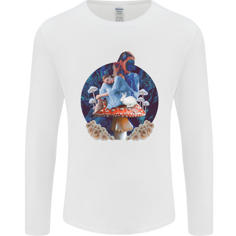 Trippy Alice Magic Mushrooms LSD Mens Long Sleeve T-Shirt White