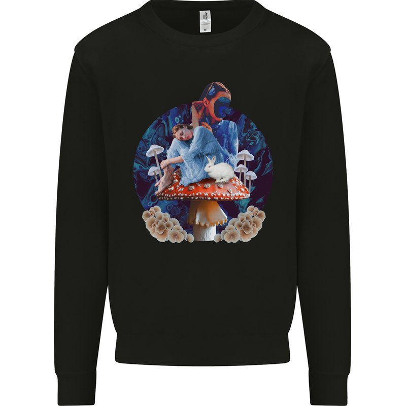 Trippy Alice Magic Mushrooms LSD Mens Sweatshirt Jumper Black