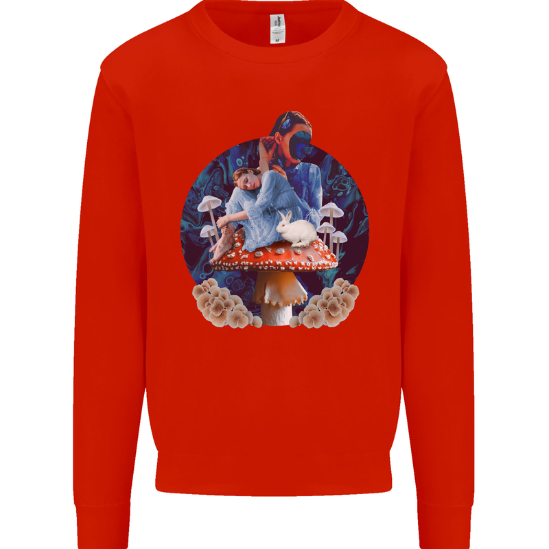 Trippy Alice Magic Mushrooms LSD Mens Sweatshirt Jumper Bright Red