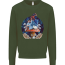 Trippy Alice Magic Mushrooms LSD Mens Sweatshirt Jumper Forest Green
