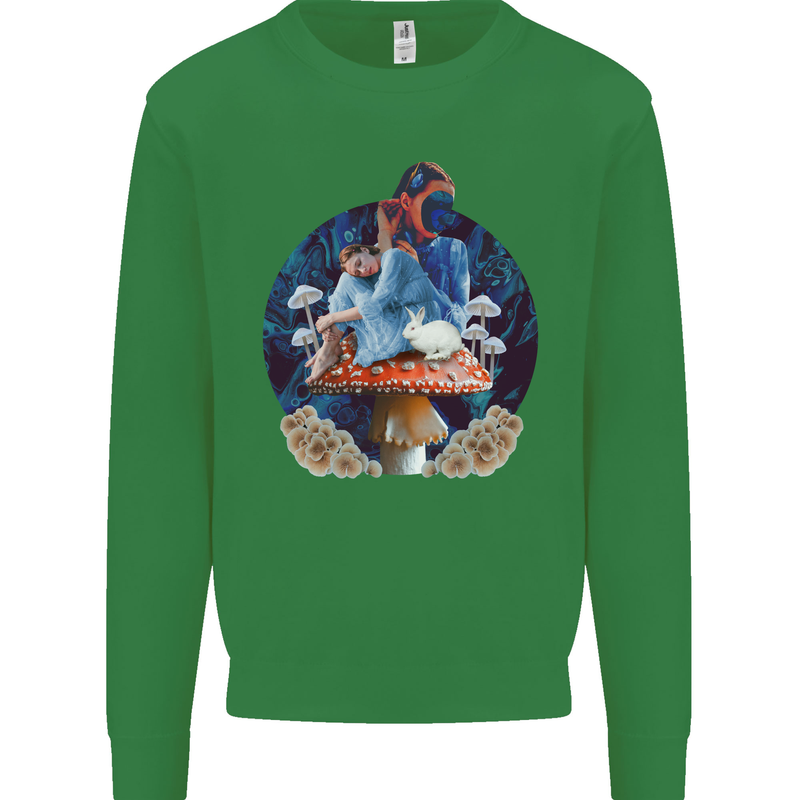 Trippy Alice Magic Mushrooms LSD Mens Sweatshirt Jumper Irish Green