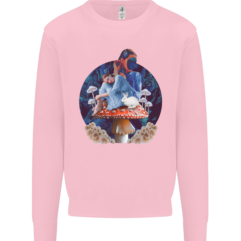 Trippy Alice Magic Mushrooms LSD Mens Sweatshirt Jumper Light Pink