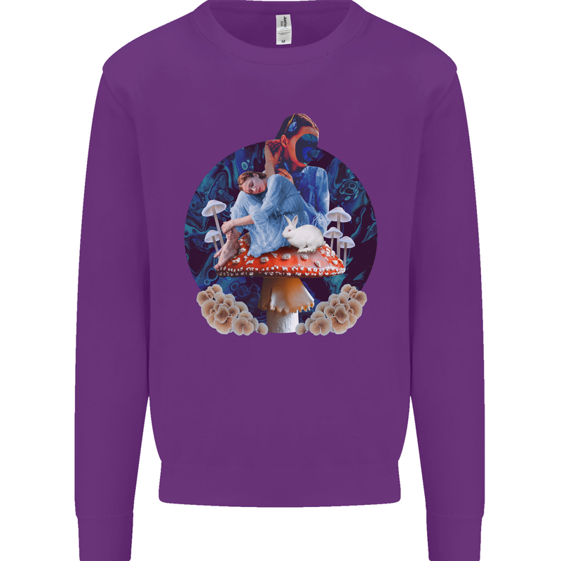 Trippy Alice Magic Mushrooms LSD Mens Sweatshirt Jumper Purple