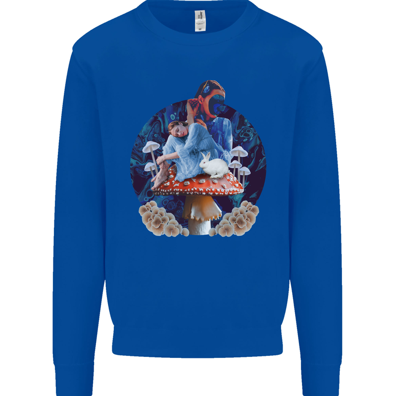 Trippy Alice Magic Mushrooms LSD Mens Sweatshirt Jumper Royal Blue