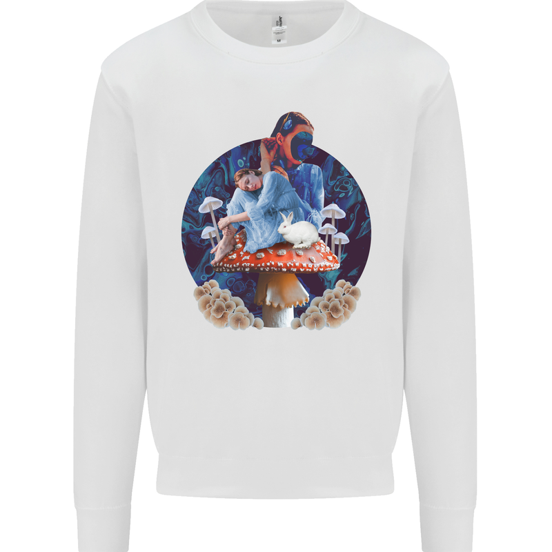 Trippy Alice Magic Mushrooms LSD Mens Sweatshirt Jumper White