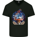 Trippy Alice Magic Mushrooms LSD Mens V-Neck Cotton T-Shirt Black