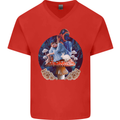 Trippy Alice Magic Mushrooms LSD Mens V-Neck Cotton T-Shirt Red