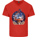 Trippy Alice Magic Mushrooms LSD Mens V-Neck Cotton T-Shirt Red
