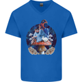 Trippy Alice Magic Mushrooms LSD Mens V-Neck Cotton T-Shirt Royal Blue