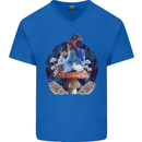 Trippy Alice Magic Mushrooms LSD Mens V-Neck Cotton T-Shirt Royal Blue