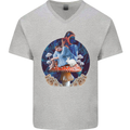 Trippy Alice Magic Mushrooms LSD Mens V-Neck Cotton T-Shirt Sports Grey