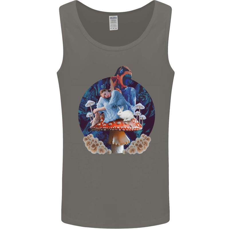 Trippy Alice Magic Mushrooms LSD Mens Vest Tank Top Charcoal