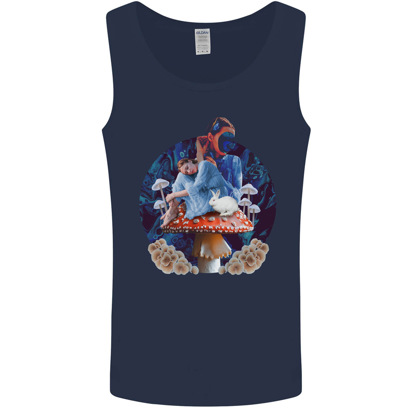 Trippy Alice Magic Mushrooms LSD Mens Vest Tank Top Navy Blue