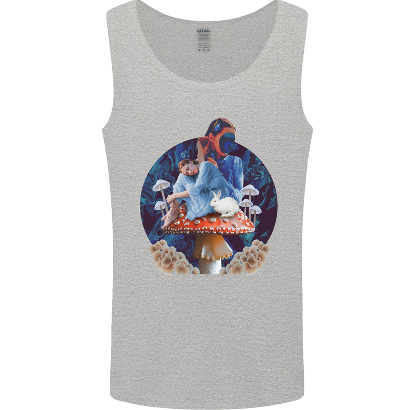 Trippy Alice Magic Mushrooms LSD Mens Vest Tank Top Sports Grey