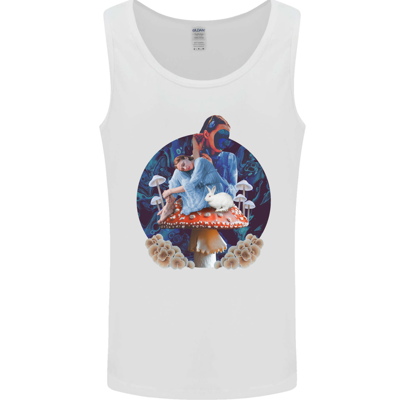 Trippy Alice Magic Mushrooms LSD Mens Vest Tank Top White