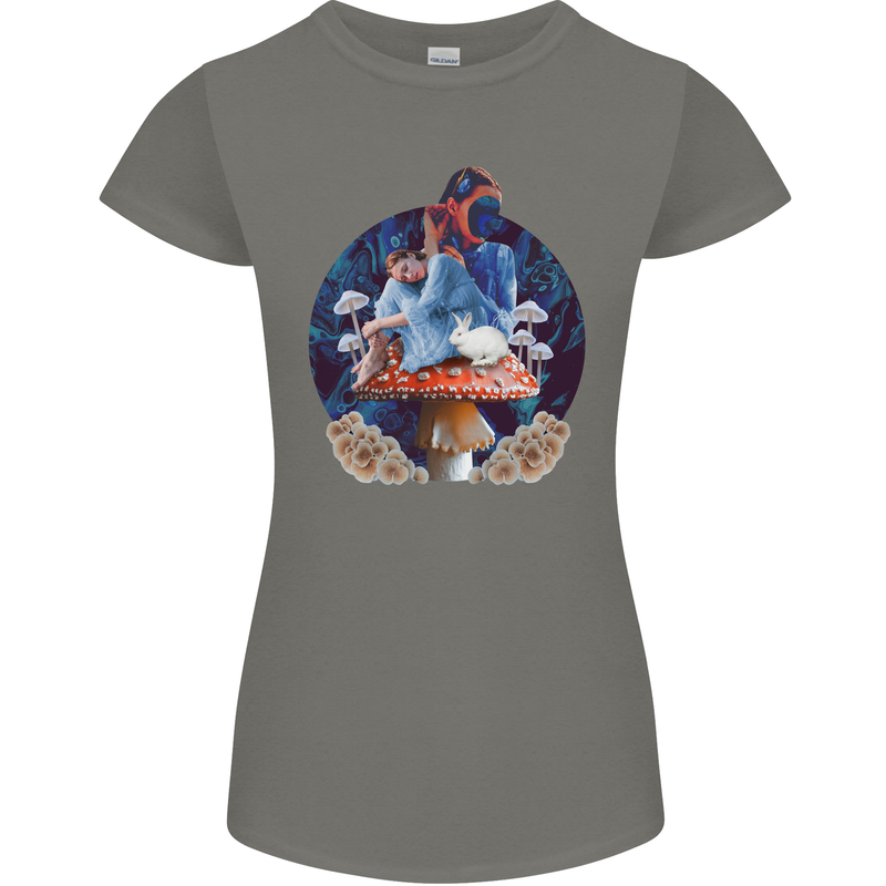 Trippy Alice Magic Mushrooms LSD Womens Petite Cut T-Shirt Charcoal