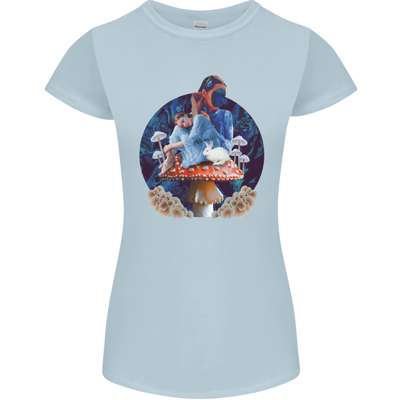 Trippy Alice Magic Mushrooms LSD Womens Petite Cut T-Shirt Light Blue