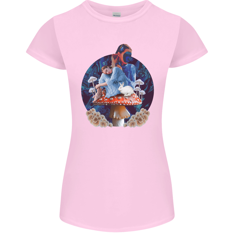 Trippy Alice Magic Mushrooms LSD Womens Petite Cut T-Shirt Light Pink