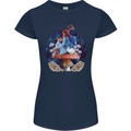 Trippy Alice Magic Mushrooms LSD Womens Petite Cut T-Shirt Navy Blue