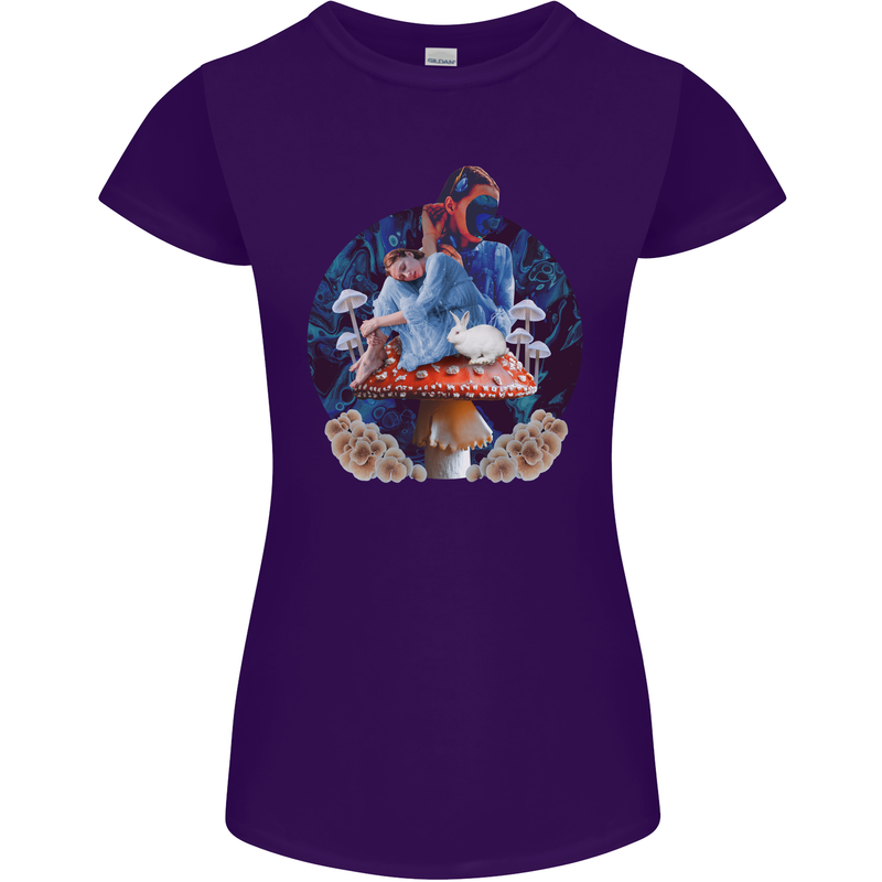 Trippy Alice Magic Mushrooms LSD Womens Petite Cut T-Shirt Purple