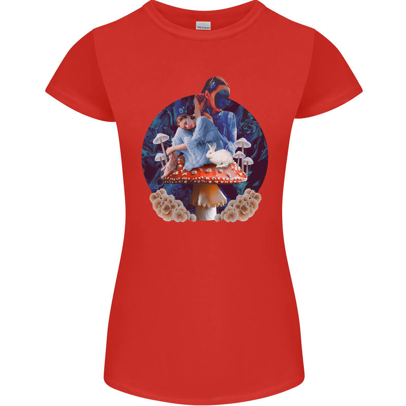Trippy Alice Magic Mushrooms LSD Womens Petite Cut T-Shirt Red