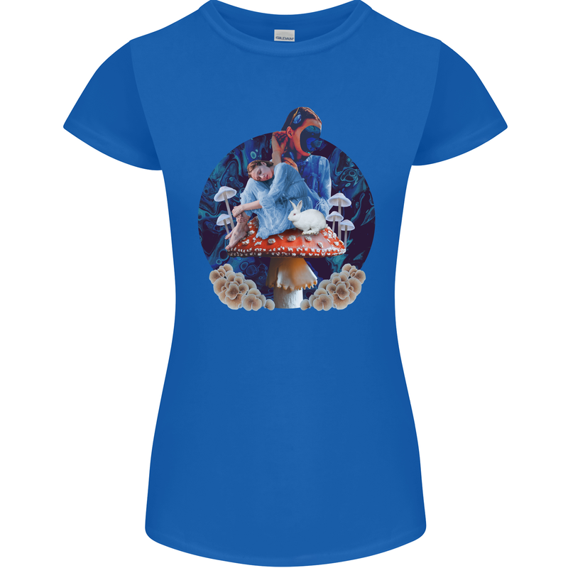 Trippy Alice Magic Mushrooms LSD Womens Petite Cut T-Shirt Royal Blue